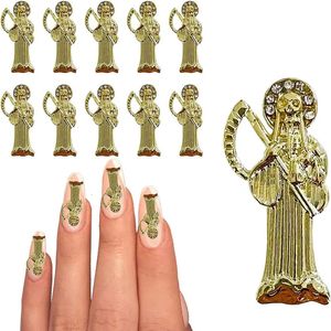 Nagelkunst Decoraties 10pcs 3D Santa Muerte Luxe Decoratie Bedels Goud Legering Sieraden Steentjes Kristal Manicure Decor Accessoires 231017