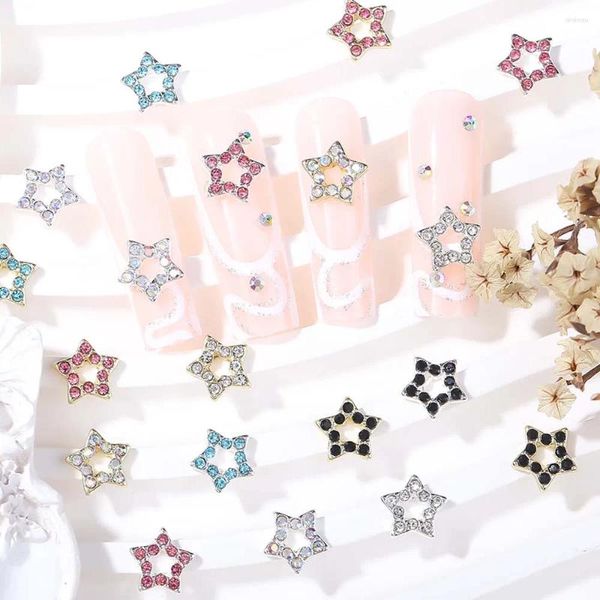 Décorations d'art d'ongle 10pcs 3D Brillant Star Alliage Charme Coloré Diamant Creux Décor Pièces DIY Corée Design Bijoux Accessoires