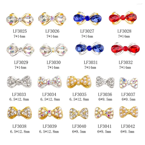 Decoraciones de arte de uñas 10 Uds. Diamantes de imitación 5d con lazo grande y diamante de cristal rojo azul color dorado accesorios de manicura NAR006