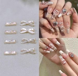 Nail Art Decoraties 10 Stuks Legering Steentjes Kawaii Bowtie Vormige Parel Metalen 3D Decals Charms Vinger Sieraden Voor Salon DIY Accessoires