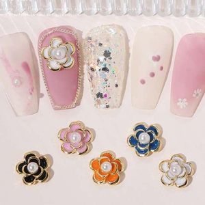 Decoraciones de arte de uñas 10 piezas Camelia Perla Flor Joyería Cristal Goteo Aceite Rhinestone Rosa Aleación Diseño Manicura de boda