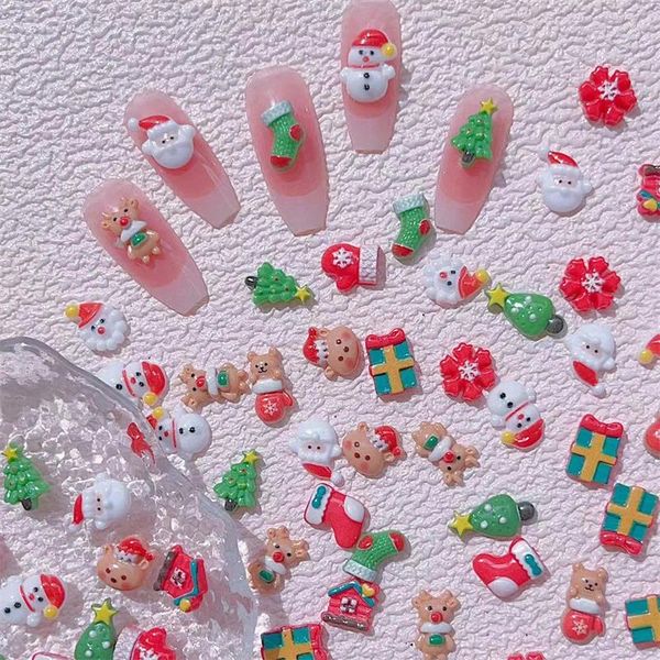 Decoraciones de arte de uñas, 10 Uds., calcetines de Papá Noel de resina navideña, abalorios de regalo, accesorios de lujo con purpurina, joya de manicura