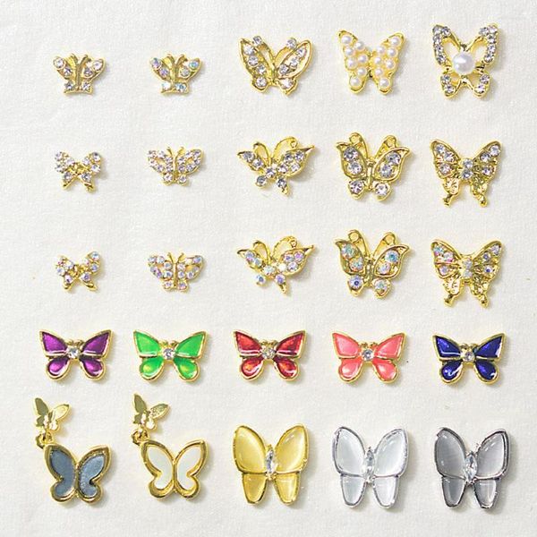 Décorations d'art d'ongle 10 pièces/lot alliage métallique forme de papillon 3D or Style japonais charmes strass brillants accessoires JF #3