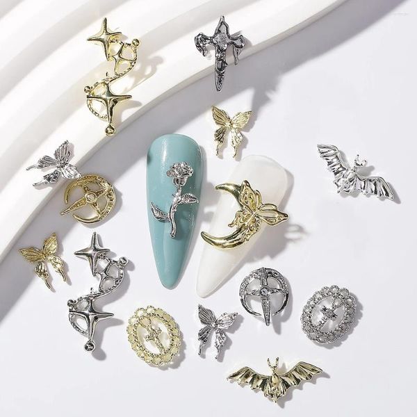 Nail Art Decorations 10pcs Moon Butterfly Charm 3D Romantique Luxurious Silver Gol