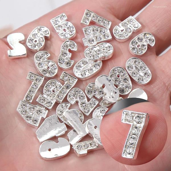 Decoraciones para uñas, 10 unidades por paquete, diamantes de imitación, plata/aleación dorada, 0-9 números, letras, alfabeto 3D, purpurina, accesorios de manicura