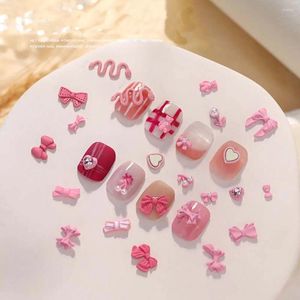 Nail Art Decorations 10pcs Pink Bow Heart Charm 3D ALLIAGE RHINATONE JOUNIÈRE GIRLE DESIGN