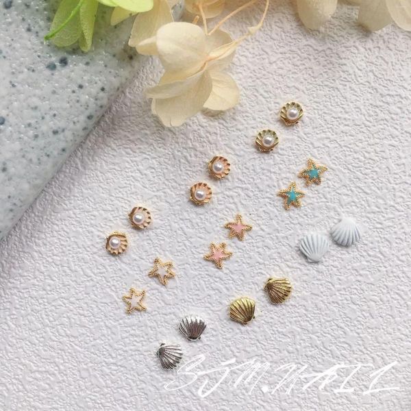 Nail Art Decorations 10pcs Summer Sea Shell Charms Perles Alloy Accessories Japonais Beach Series Exquise Righestone Manucure Pièces