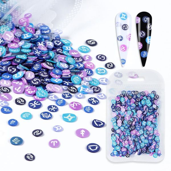 Décorations pour ongles, 12 tranches d'argile polymère Constellation, flocons doux, signes du zodiaque, Gel, accessoires pour ongles, astrologie Slime