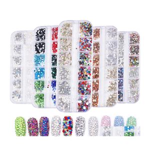 Décorations Nail Art 12 Grilles / Boîte Strass Cristal Mixte Diamant Gem Acrylique Dos Plat Brillant 3D Ongles Accessoires Drop Delivery He Dhtzv