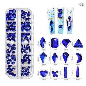 Nail Art Decorations 12 roosters gemengde grootte donkerblauwe nagels strijkbeen glanzende onderdelen diamanten benodigdheden voor professionele accessoires