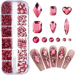 Nagelkunstdecoraties 12 rasters Glinsterend Doorschijnend Kleurrijk Mixvormen Plaksteen Glas Diamanten Nagelkunst Steentjes Juweeldecoraties Manicure Charms 231207