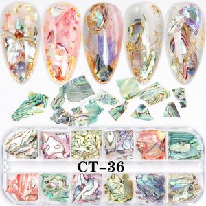 Nail Art Decoraties 12 GridsSet Onregelmatige Kleurveranderende Abalone Slice Natuurlijke Zee Fragment Paillette Decoratie DIY Manicure 230606