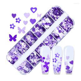 Nail Art Decorations 12 Long Boxed Mixed Purple Sequins sieraden vlinder Small Plum Series Designer Charms