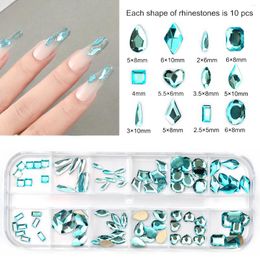 Decoraciones de arte de uñas 120pcs / 12girds Aquamarine Rhinestones no fijos Flatback Crystal Diamond Gems 3D Glitter SW Lujoso