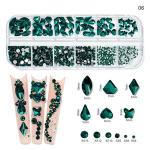Décorations Nail Art 12Gird Box Multi Size ABColorful fix Strass Flatback Crystal Diamond Gems 3D Glitter Luxurious 230606