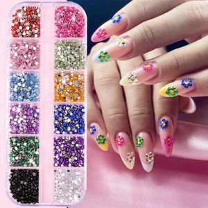 Nail Art Decoraties 12 Grid AB Jelly Steentjes Plaksteen Non Fix Strass 3D Glitter Edelstenen Diamant Voor DIY Charms