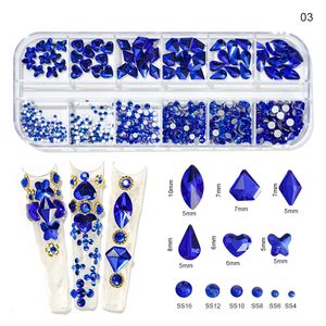 Nail Art Décorations 12GridsBox Coloré Cristal Nail Art Strass Acrylique SS4-SS16 Pierres À Ongles Brillant Flatback Bijoux 3D DIY Nail Art Décoration 230919