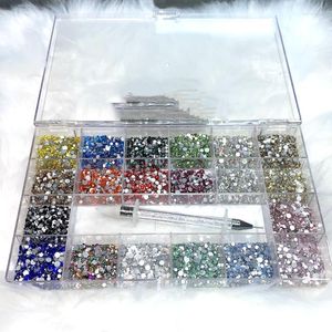 Nagelkunstdecoraties 14400 stcs/doos multi-colour SS3-SS20 gemengde steentjes picker wax pen flatback kristal ronde decoratie glazen stenen