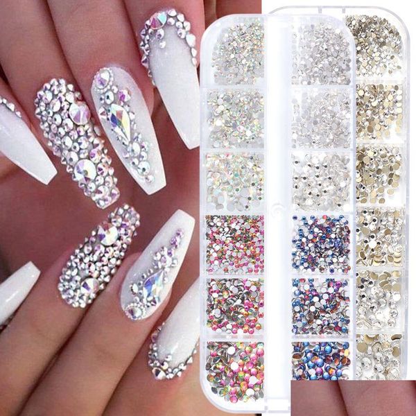 Décorations Nail Art 1440Pcs Strass En Cristal 3D Pour Diamant Gem Blanc Ab Flatback Charmes Pierres Outil De Manucure Ch1831 Drop Delive Dhh3D