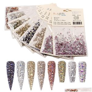 Nail Art Decoraties 1440 Stks/pak Strass Ss2-Ss20 Platte Bodem Ab Vlam Kristal Rose Goud Rij Boor Glanzend Glas Diamant 3D Nagels Dh6Op