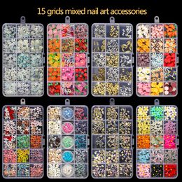 NAK -ART Decorations 15 Grid Mix kleurrijke cartoon kawaii hars nagel charmes legering edelstenen nagelonderdelen luxe nail art decoratie accessoires 230822