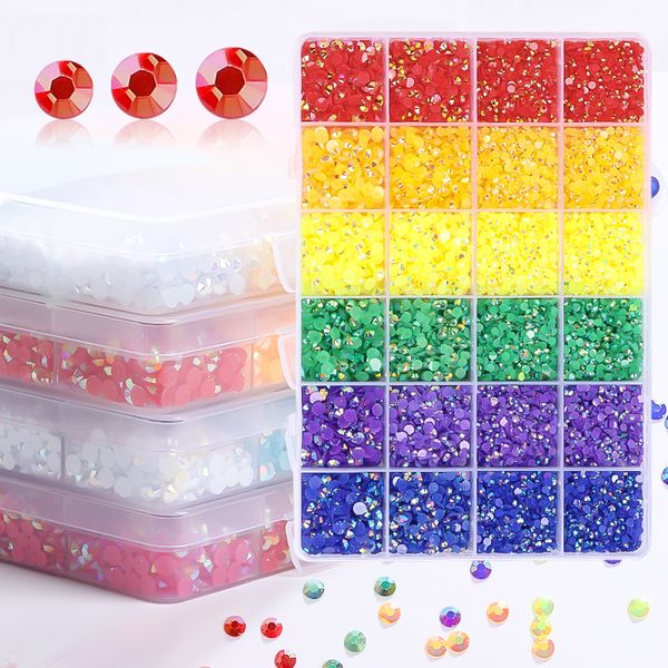 Nail Art Decoraciones 19800Pcs 3 4 5mm Mezcla de colores AB Pixie Stone Resina Parte s Box Kit 24Girds Round Flat Back Jelly Bulk Gem 230726