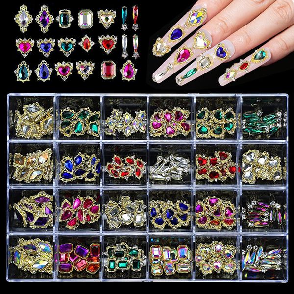 Décorations d'art d'ongle 1 boîte strass d'art d'ongle cristal verre pierres précieuses charme mixte alliage d'art d'ongle strass 3D décoration d'ongle pièces de fournitures d'ongle 230619