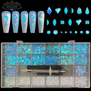 Nail Art Decorations 20 Formas 3100pcs Traje de diamantes de imitación Flat Back Nail Crystals Rhinestones para Nail Art Decoraciones Diseño con Nail pen 230214