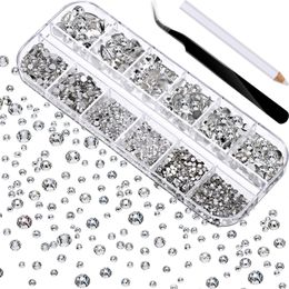 Nail Art Decorations 2000pcs Flat Ab Crystal S Gems Nail Art Decorations With Tweezer en stippennen manicure nagelgereedschap voor ambachten gezicht 230818