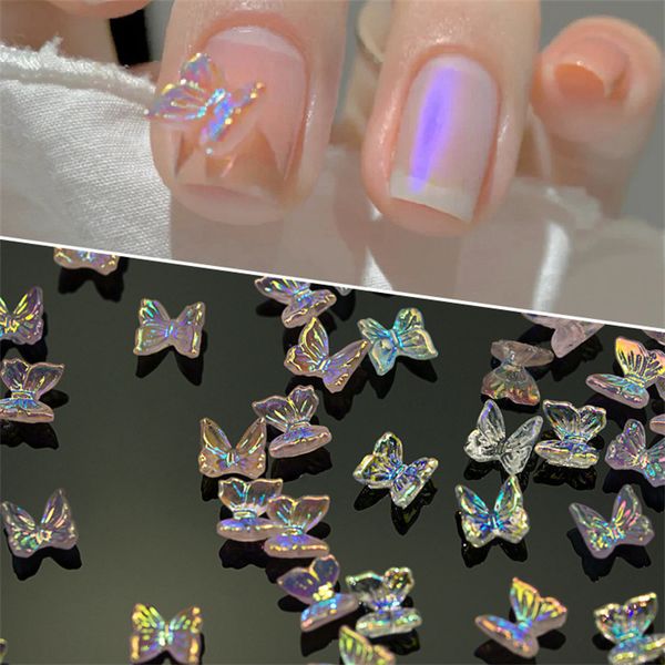 Decoraciones para uñas 20 piezas Aurora Multicolor mariposa encantos resina cristal diamantes de imitación para presionar adorno en uñas de Gel 230606