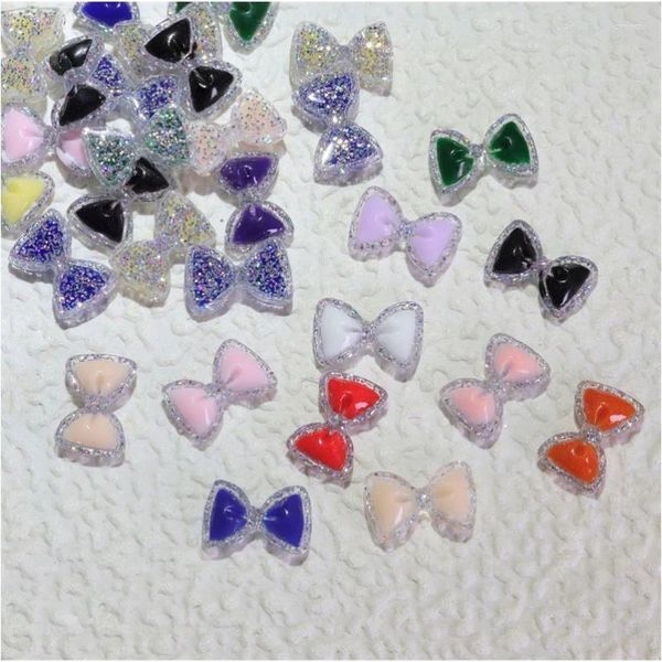 Décorations d'art d'ongle 20pcs Bow Tie Bijoux 3D Glitter Résine Nails Charms Multi Couleurs 8 11mm Ornement Presse sur DIY Accessoires