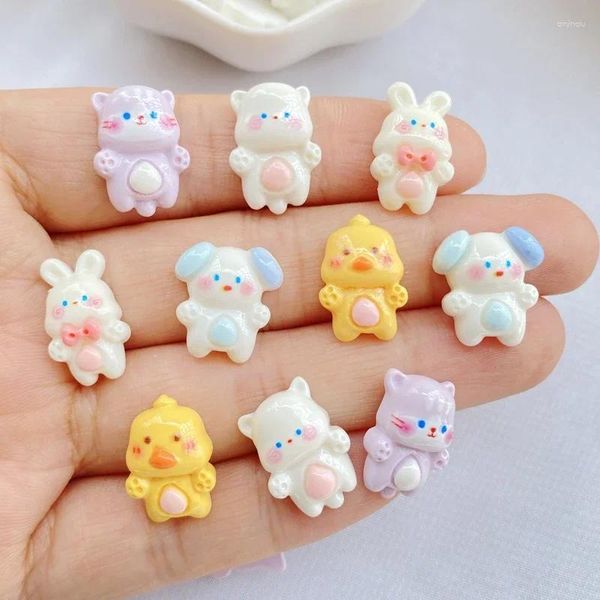 Nail Art Decorations 20pcs mignons d'animaux de dessin animé résine 3D Decoration Studs Accessoires Supplies