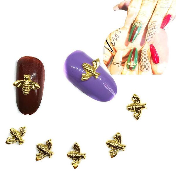 Decoraciones de arte de uñas 20pcs dorado abejas 3d kawaii animal amuletos decores bling ninkart suministra adornos de aleación en las uñas diseño