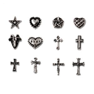 20pcs Mini Alloy Cross Charm 3D Small Chrome Ancient Silver Heart Decoration Jewelry Punk Design Accessories