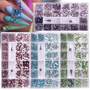 Nail Art Decorations 21 Grid 3100pcs Diamond Nail Kit Groothandel Flat Bottom Green Nail Charm Blue Decal Crystal Band Nail Pen 230718