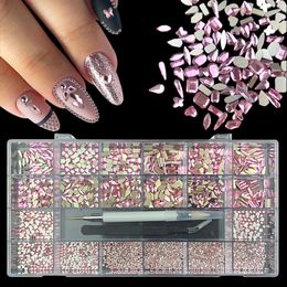 Nail Art Decorations 21 Grids Box Luxury Shiny Diamond S Set Crystal Glass Kit 1pcs Dotting Pick Up Pen et Twezers 230816