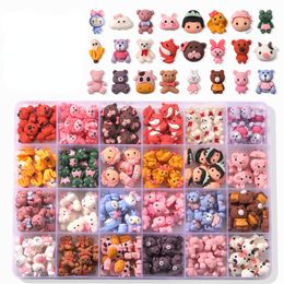 Nail Art Decorations 24 Grid Opbergdoos Mixed 3D Cartoon Animal Kawaii Nail Charm Acryl Plastic Nail Accessories DIY Nail Decoration Accessories 230718