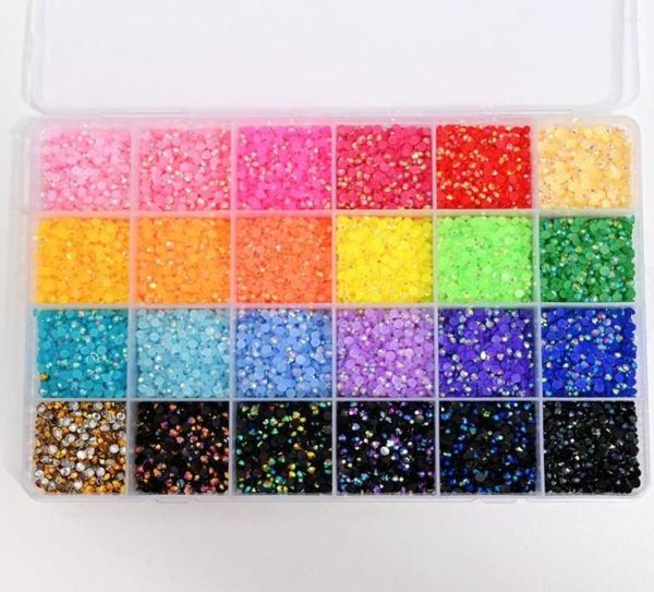 Décorations d'art d'ongle 24000pc mélange de couleurs perles rondes strass 3mm4mm5mm AB pierres de cristal de résine à dos plat 6 couleurs 4girds 24gird9217149