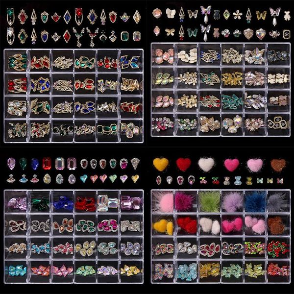 Nail Art Décorations 240pcs Bijoux Gemme Pierre Cas Cristal Couronne / Coeur Or Argent Alliage Manucure Conseils 3D Métallique Strass Charme suis