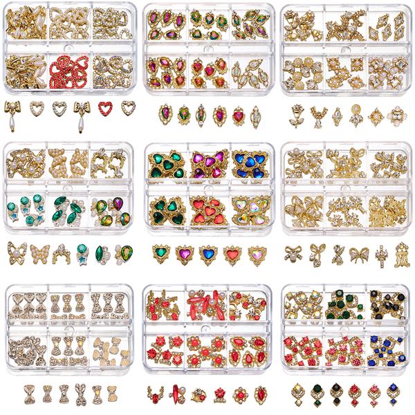 Nail Art Decoraciones 2430 Unids Random Luxury Nail Dangle 6GridsBox Zircon Crystal Parts 3D Charms Random Bulk Gems Jewelry Decoración de uñas 230818