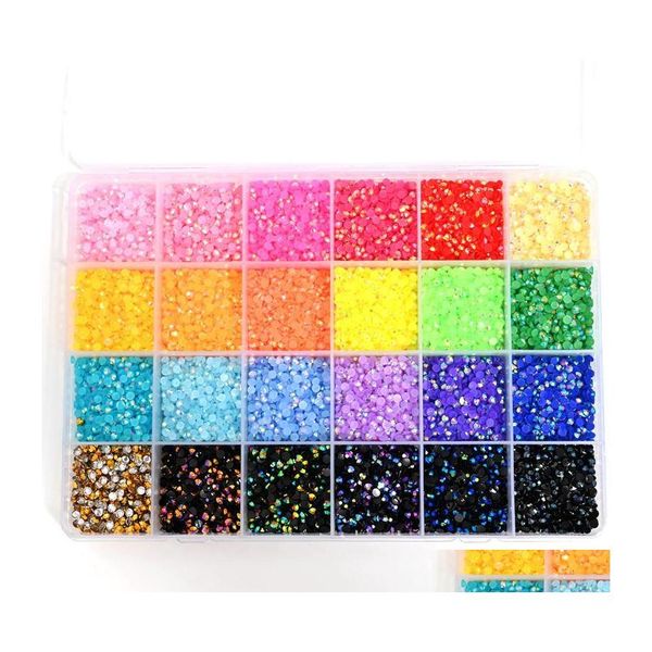 Décorations d'art d'ongle 24 grilles / boîte 3D Jelly Strass M Colorf Flatback Demi-rond Résine Strass Pierre Décoration Manucure Accessoires Dhyti