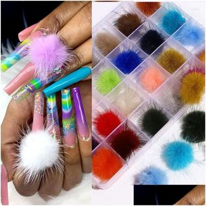 Nail Art Decorations 24 -stcs/doos kawaii charm magnetische gezwollen afneembare pom pom poms kit nagels ontwerp manicure diy acc dhwhm