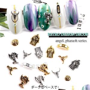 Nagelkunstdekorationen 25 teile / los Gold Silber 3D Retro Engel Pharao Legierung Stud DIY Maniküre Werkzeuge Charme Drop Lieferung Gesundheit Schönheitssalon Dhgi3