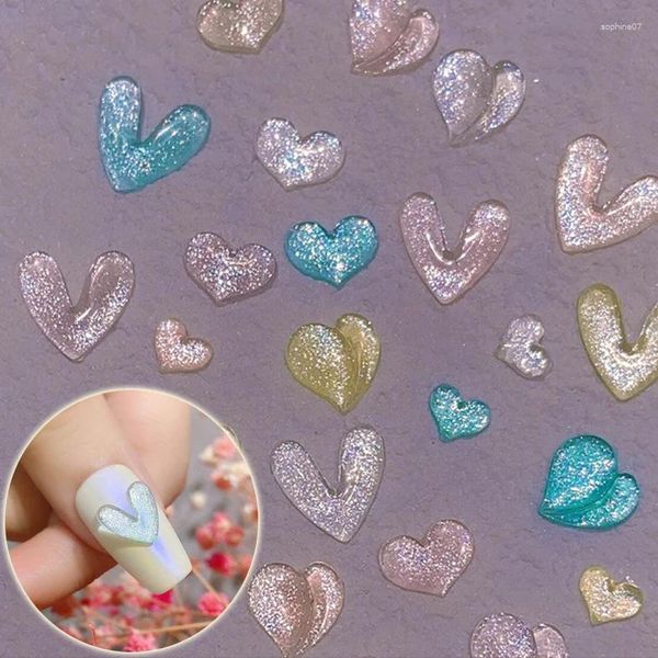 Decoraciones de arte de uñas 30 unids/pack lentejuelas colores mezclados ojo de gato amor corazón delicados accesorios de joyería de resina de moda al por mayor