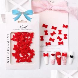 Decoraciones de arte de uñas 30 unids Piezas de encantos Rojo P Bowknot Forma de corazón 3D Veet Decoración Accesorio DIY Resina Joyería de invierno Manicura Drop Deliv Otqjc