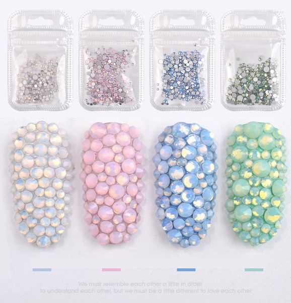 Décorations d'art nail 350 pièces de taille mixte SS4-SS40 bleu / vert / rose / blanc opale 3d strass de cristal décoration en verre arrière plat