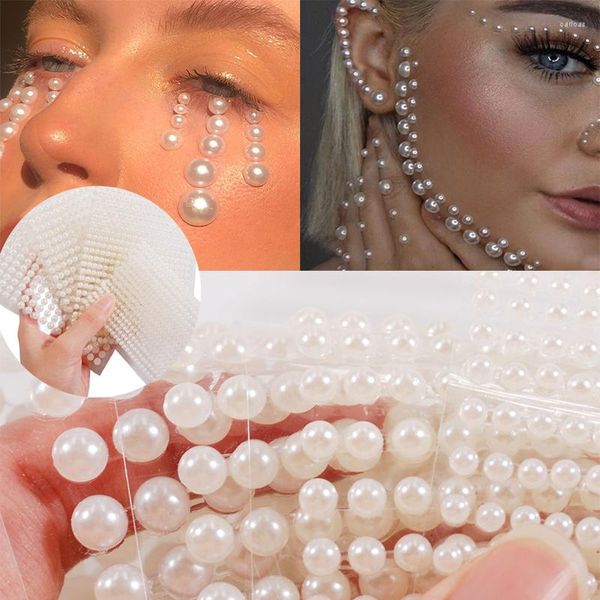 Nail Art Décorations 3D Yeux Visage Tatouage Temporaire Blanc Perle Points Beauté DIY Corps Festival Maquillage Outils Strass Gemmes