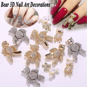 Nail Art Decorations 3D Luxe Goud Beer Legering Zirkoon Kristallen Sieraden Rhinestone Nagels Accessoires Charms