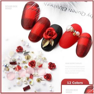 Nail Art Décorations 3D Rose Flower Diy Design Brillant Diamant Perle Fournitures 12 Couleurs Drop Delivery Santé Beauté Salon Dhhf6