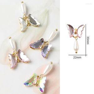 Nagelkunst decoraties 4 stks glanzende vlinder 3d strass pearl hangende sieraden accessoires Japanse Koreaanse manicure
